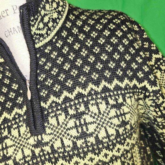 Obermeyer Signature Womens Black Lime Green 1/4 Zip Wool Blend Sweater Large - Picture 3 of 4